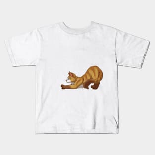 Tabby Somali Cat Stretching Yoga White Kids T-Shirt